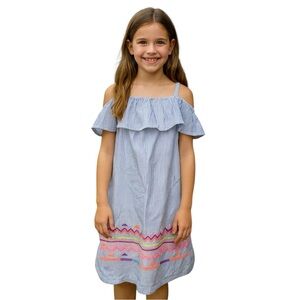 NWT New Gap Kids Size M 8 Blue White Striped Ruffle Dress
